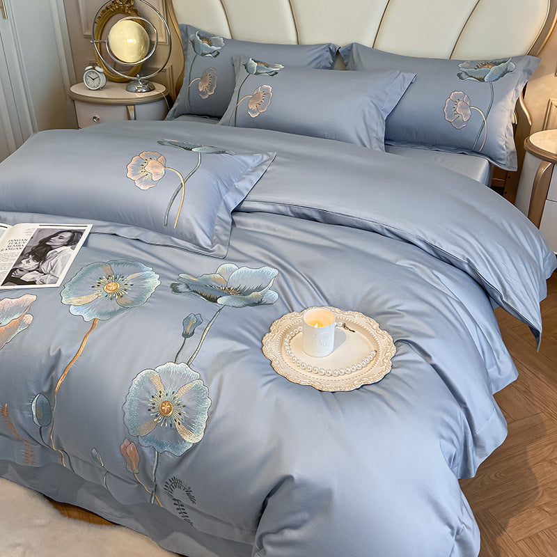 Pure Cotton Bed Sheet Duvet Cover Embroidered Long-staple Cotton Four-piece Set