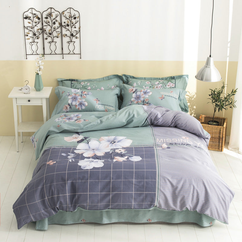 Four-Piece Cotton Bedding Set – Soft, Floral Patterned Quilt Cover and Pillowcases