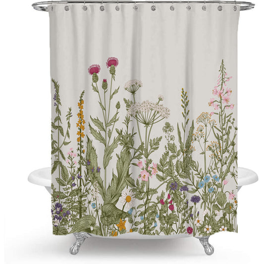 Colorful Floral Plant Shower Curtain – Modern Nordic Green Leaf Bathroom Curtain