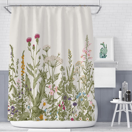 Colorful Floral Plant Shower Curtain – Modern Nordic Green Leaf Bathroom Curtain