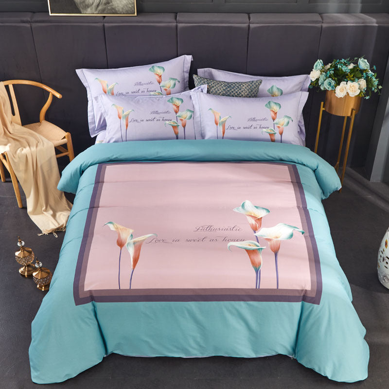 Four-Piece Cotton Bedding Set – Soft, Floral Patterned Quilt Cover and Pillowcases