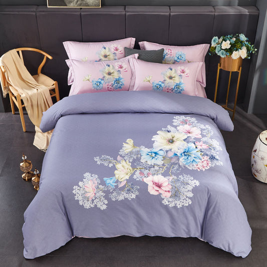 Four-Piece Cotton Bedding Set – Soft, Floral Patterned Quilt Cover and Pillowcases