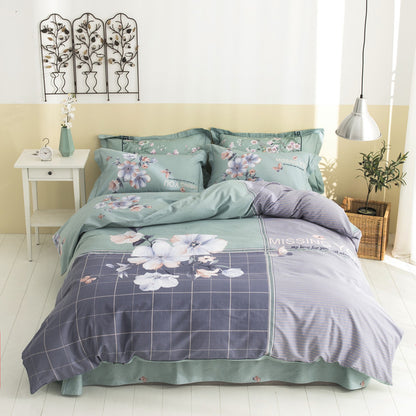 Four-Piece Cotton Bedding Set – Soft, Floral Patterned Quilt Cover and Pillowcases