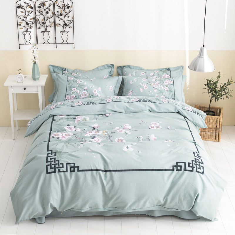 Four-Piece Cotton Bedding Set – Soft, Floral Patterned Quilt Cover and Pillowcases