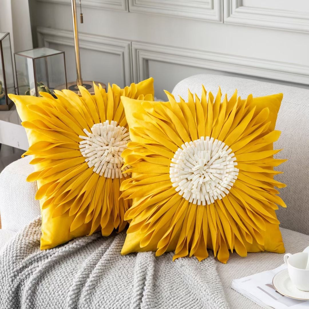Modern Velvet 3D Chrysanthemum Throw Pillow – Fashionable Blue Cushion Case