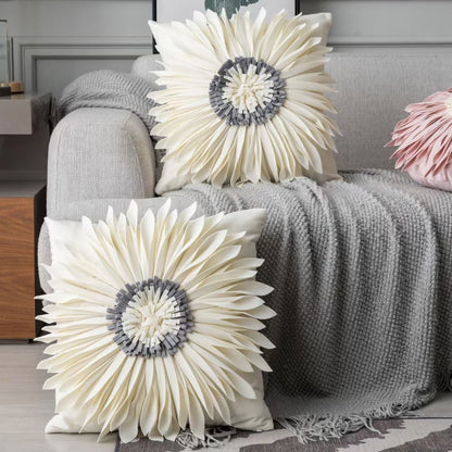 Modern Velvet 3D Chrysanthemum Throw Pillow – Fashionable Blue Cushion Case