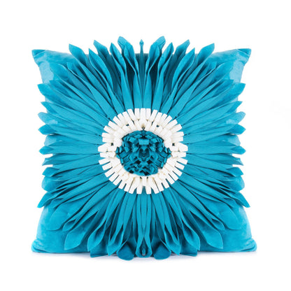 Modern Velvet 3D Chrysanthemum Throw Pillow – Fashionable Blue Cushion Case