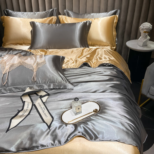 Affordable Luxury Style Solid Color Silk Bedding Set – Elegant & Soft