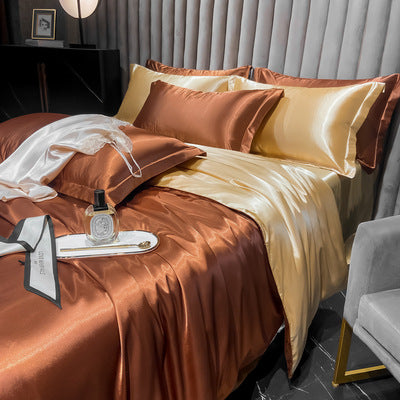 Affordable Luxury Style Solid Color Silk Bedding Set – Elegant & Soft