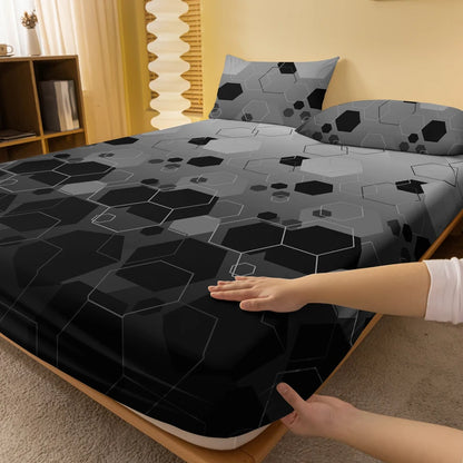 Simple Modern Geometric Printed Matte Fitted Sheet – Bedroom Bed Cover (Excluding Pillowcases)