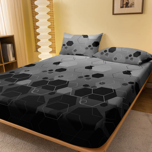 Simple Modern Geometric Printed Matte Fitted Sheet – Bedroom Bed Cover (Excluding Pillowcases)