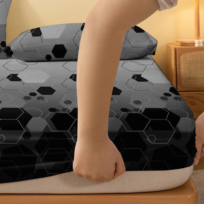 Simple Modern Geometric Printed Matte Fitted Sheet – Bedroom Bed Cover (Excluding Pillowcases)