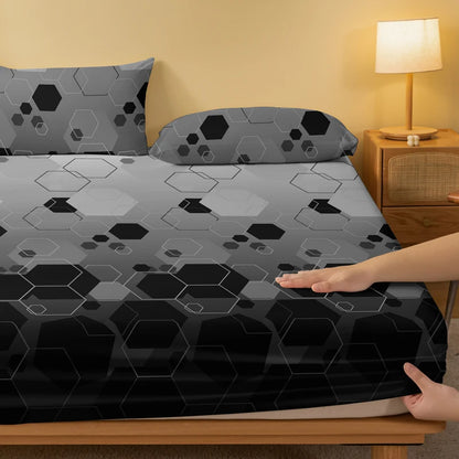 Simple Modern Geometric Printed Matte Fitted Sheet – Bedroom Bed Cover (Excluding Pillowcases)