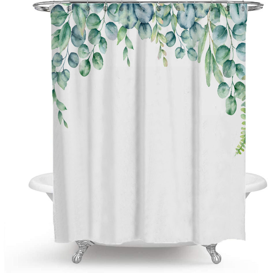 Colorful Floral Plant Shower Curtain – Modern Nordic Green Leaf Bathroom Curtain