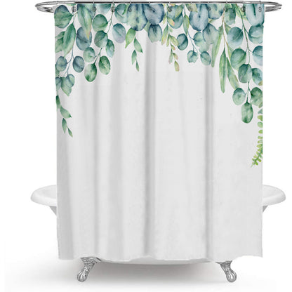 Colorful Floral Plant Shower Curtain – Modern Nordic Green Leaf Bathroom Curtain