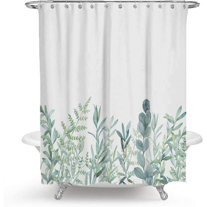 Colorful Floral Plant Shower Curtain – Modern Nordic Green Leaf Bathroom Curtain